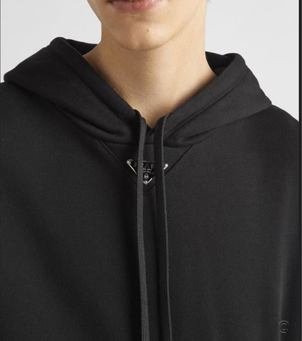 Black Cotton Fleece Hoodie PRA7033