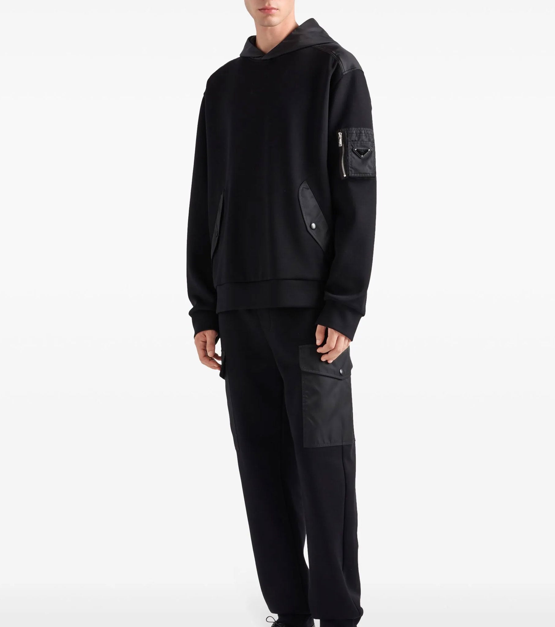 Cotton fleece and Re-Nylon hoodie PRA8127