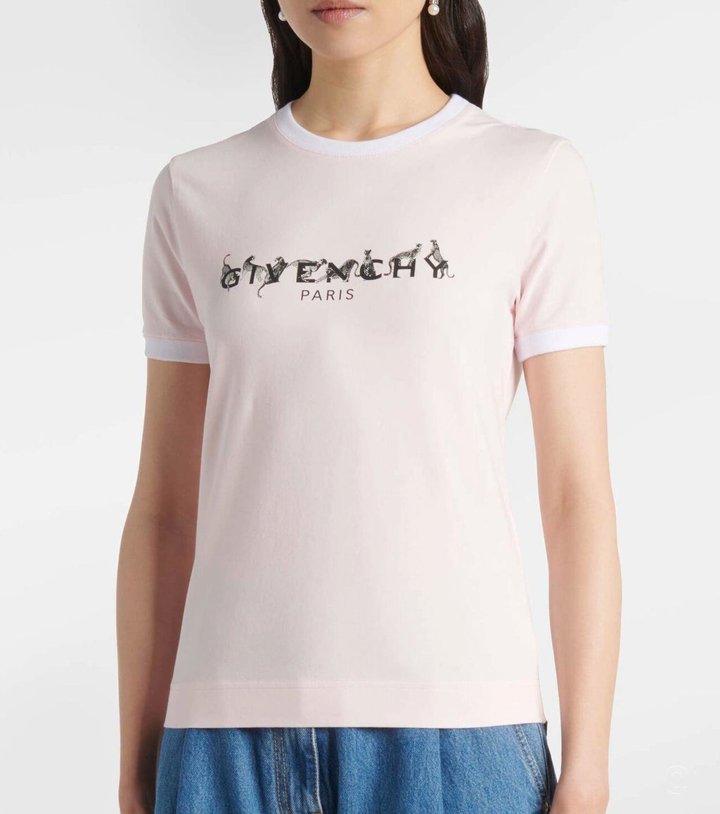 Front of model wear pink t-shirt with leopard print - Fashion Dose